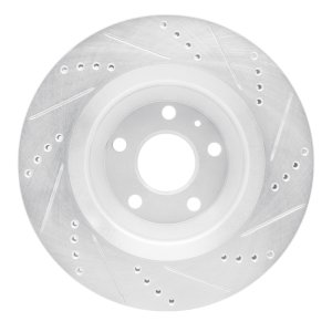 Audi TT Quattro RS Brake Rotor (1) - Rear Left - R1 Concepts - Drilled & Slotted - Silver - `08-`15